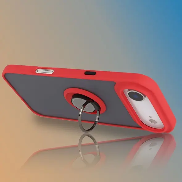 Etui z uchwytem na palec Bizon Case Hybrid Ring do Apple iPhone 17 Air przydymione z czerwoną ramką