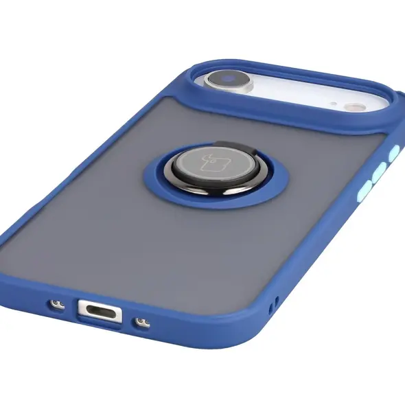 Etui z uchwytem na palec Bizon Case Hybrid Ring do Apple iPhone 17 Air przydymione z granatową ramką