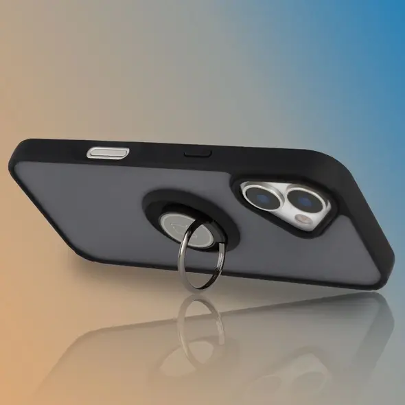 Etui z uchwytem na palec Bizon Case Hybrid Ring do Apple iPhone 17 przydymione z czarną ramką
