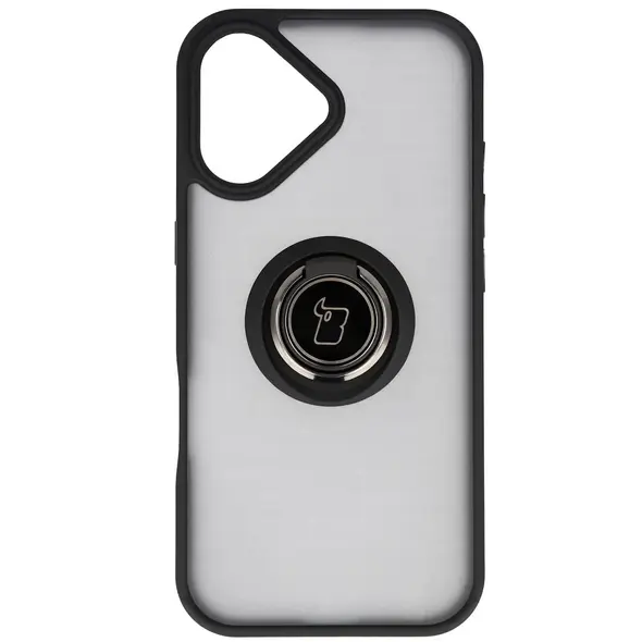 Etui z uchwytem na palec Bizon Case Hybrid Ring do Apple iPhone 17 przydymione z czarną ramką