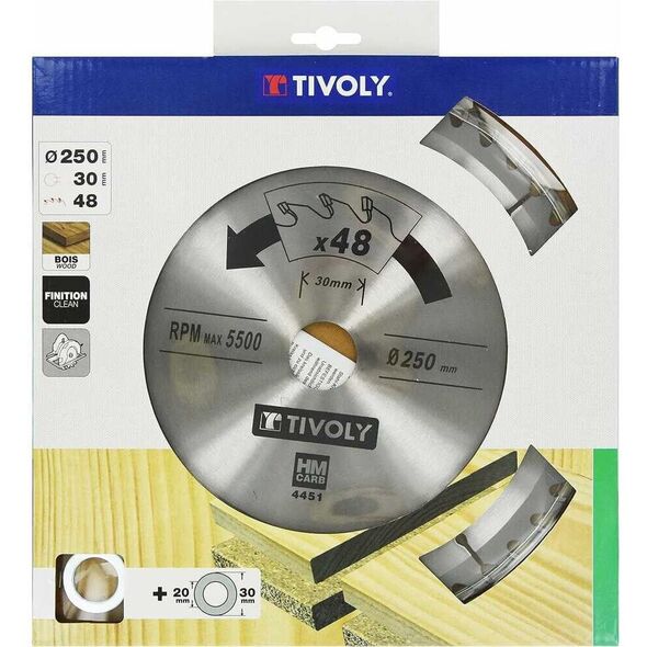 Δισκοπρίονο Tivoly για ξύλο 250x30x2.85/1.8mm, z48, 15°, (προσαρμογέας 20mm)