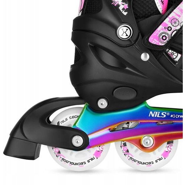 NH10905 4w1 ŁYŻWOROLKI LED RÓŻOWE Z WYM. PŁOZĄ HOKEJOWĄ RAINBOW ROZM. S(31-34) NILS EXTREME