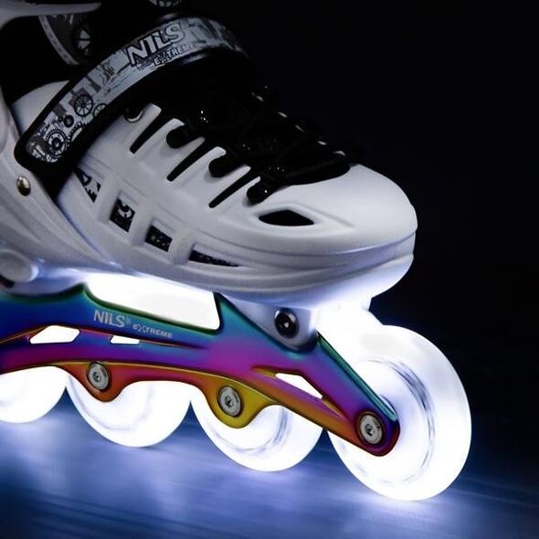 NH10905 4w1 ŁYŻWOROLKI LED BIAŁE Z WYM. PŁOZĄ HOKEJOWĄ RAINBOW ROZM. L(39-42) NILS EXTREME