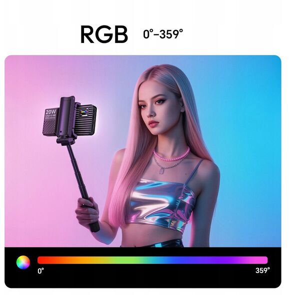 Lampa Led 20w Rgb Video 1800-9000k Do Telefonu Aparatu Kamery / Ulanzi K20rgb