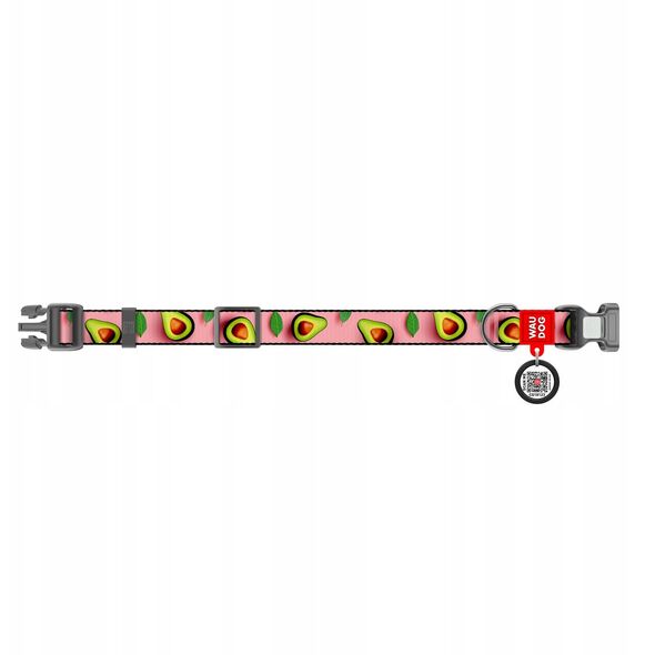 Collar WauDog Nylon Obroża nylonowa z QR-paszportem, plastikowy fastex, wzór AWOKADO NA RÓŻU, M 20mm/28-40cm