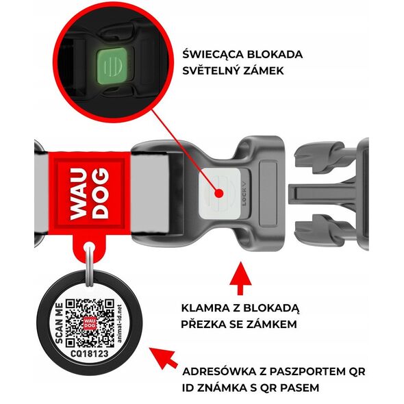 Collar WauDog Nylon Obroża nylonowa z QR-paszportem, plastikowy fastex, wzór AWOKADO NA RÓŻU, M 20mm/28-40cm
