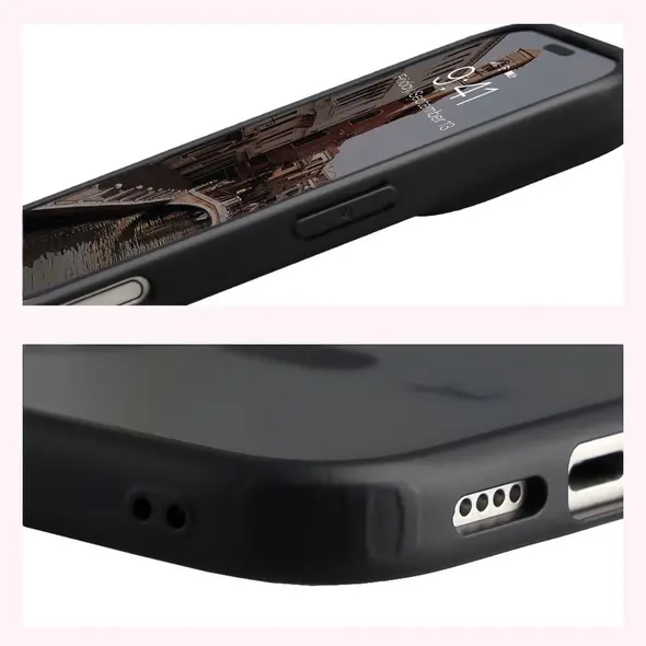 Etui z pierścieniem magnetycznym Bizon Case MatteO do Apple iPhone 17 przydymione-czarne