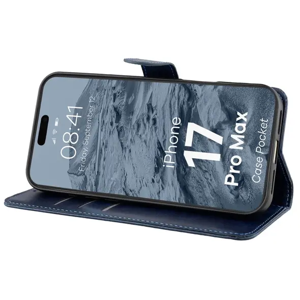 Etui z klapką Bizon Case Pocket do Apple iPhone 17 Pro Max granatowe