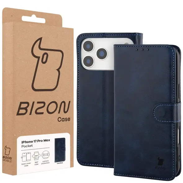 Etui z klapką Bizon Case Pocket do Apple iPhone 17 Pro Max granatowe