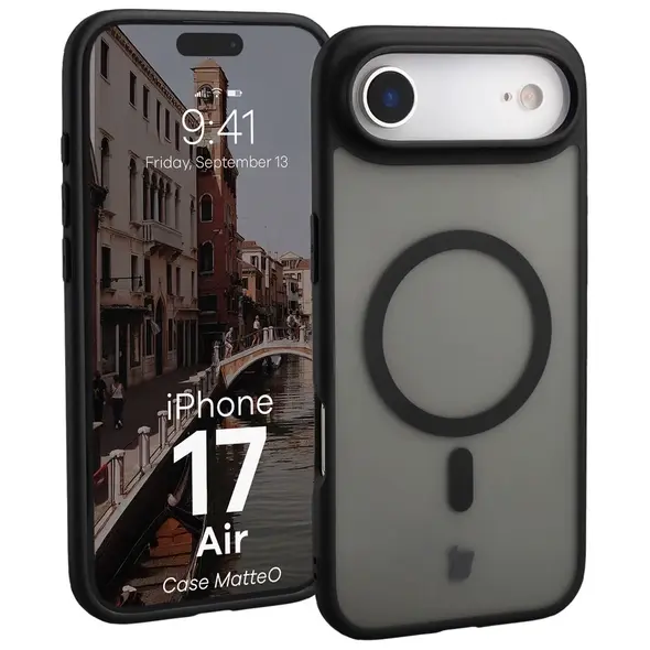 Etui z pierścieniem magnetycznym Bizon Case MatteO do Apple iPhone 17 Air przydymione-czarne