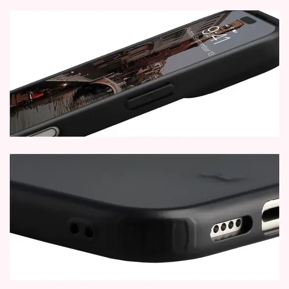 Etui Bizon Case Angelo do Apple iPhone 17 przydymione z czarną ramką