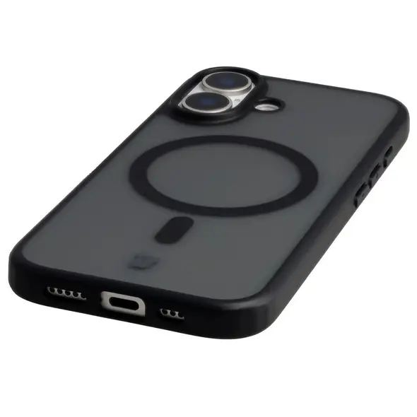 Etui z pierścieniem magnetycznym Bizon Case MatteO do Apple iPhone 17 przydymione-czarne