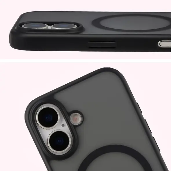 Etui z pierścieniem magnetycznym Bizon Case MatteO do Apple iPhone 17 przydymione-czarne