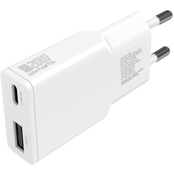 Ładowarka sieciowa 4smarts PDPlug Slim Duos 20W GaN USB-C+USB-A + kabel USB-C 1.5m biały