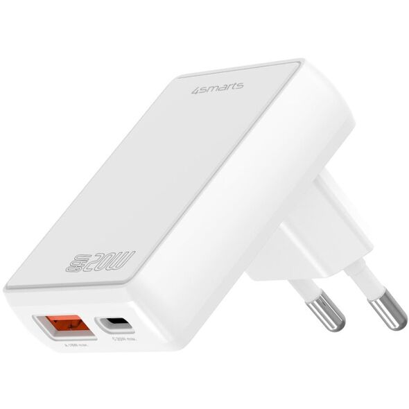 Ładowarka sieciowa 4smarts FlatPlug Duos 20W GaN USB-C + USB-A biały