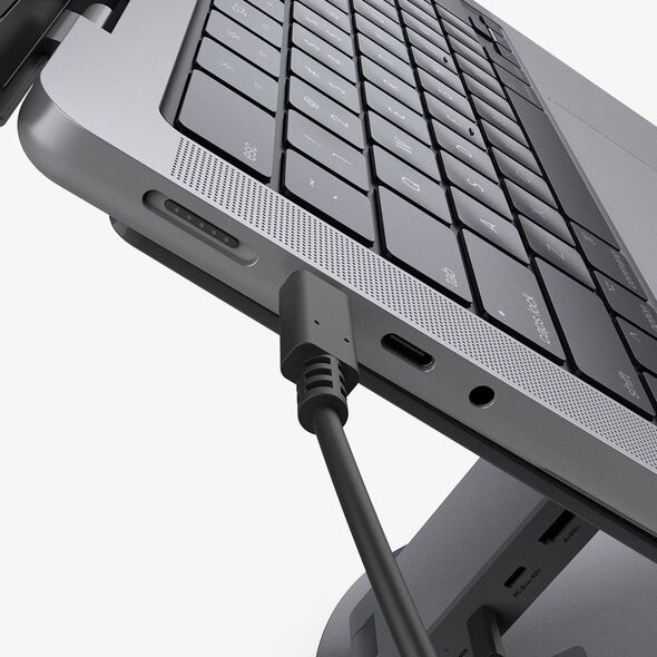 Spigen LD204H Laptop Stand Hub - Podstawka / stojak pod laptopa z Hubem 6 w 1 (Space Grey)