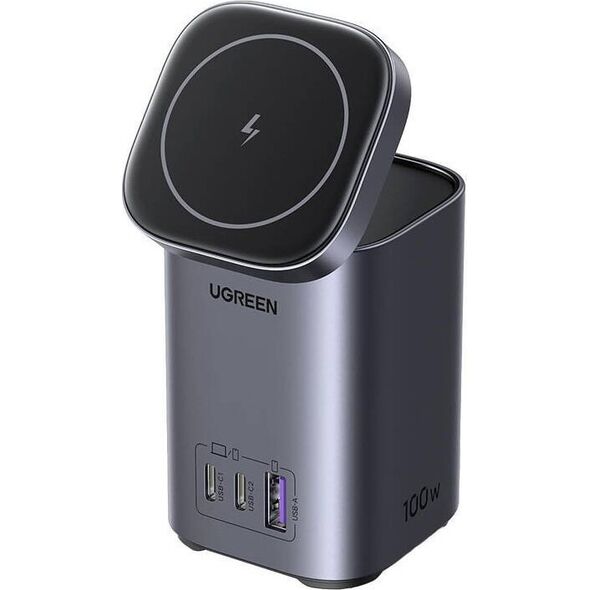 Ładowarka Ugreen Ładowarka / stacja ładowania GaN 2w1 UGREEN CD342, Qi, 2xUSB-C, 1x USB-A, 100W (szara)