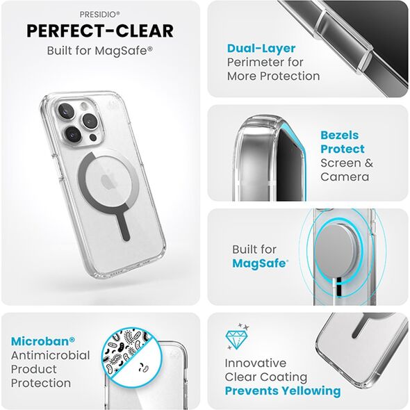 Speck Speck Presidio Perfect-Clear MagSafe - Etui iPhone 15 Pro (Clear / Chrome Finish / Serene Silver)
