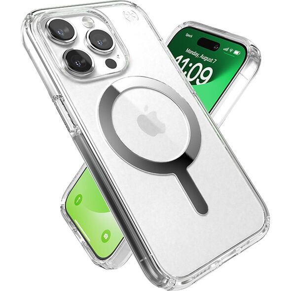 Speck Speck Presidio Perfect-Clear MagSafe - Etui iPhone 15 Pro (Clear / Chrome Finish / Serene Silver)