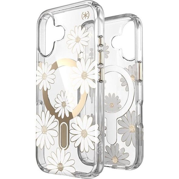 Speck Speck Presidio Lux ClickLock & MagSafe - Etui iPhone 16 (Sunshine Daisies / Clear / Gold)