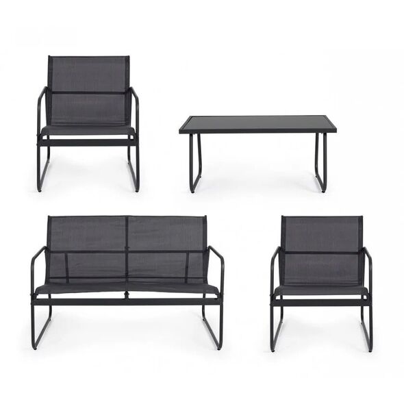Black Forest Garden Furniture Set, Texteline Two Chairs + Lounger + Folding Table Black