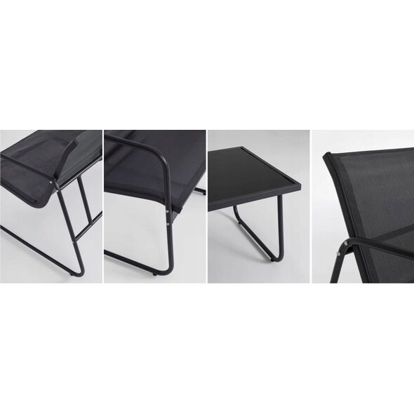 Black Forest Garden Furniture Set, Texteline Two Chairs + Lounger + Folding Table Black