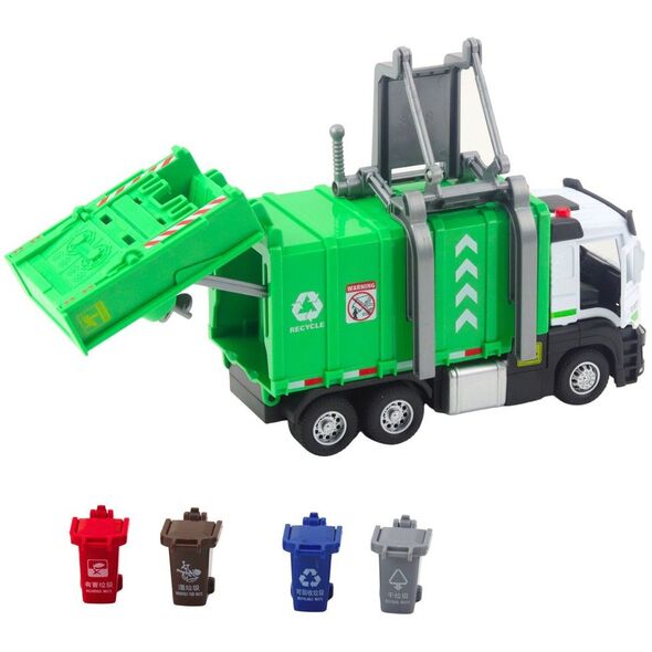 Śmieciarka Z Napędem 4 Pojemniki Na Śmieci Światła Dźwięki Zielona LEAN Toys