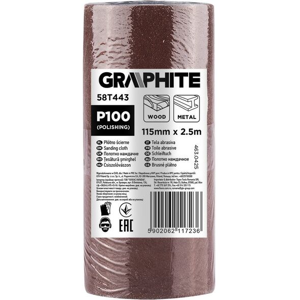 Płótno ścierne w rolce 2,5 m x 115 mm, P100