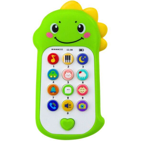 Interaktywny Telefon Edukacyjny Dla Malucha Dźwięki Melodie Dinozaur Zielony