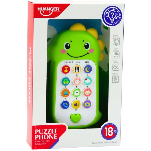 Interaktywny Telefon Edukacyjny Dla Malucha Dźwięki Melodie Dinozaur Zielony