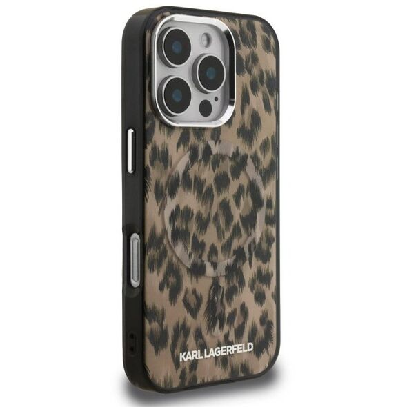 Etui Karl Lagerfeld IML Leopard Pattern  MagSafe do iPhone 16 Pro Max brązowy