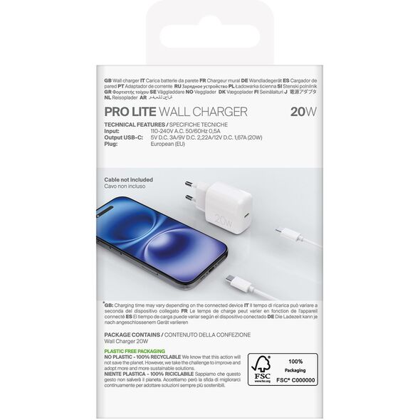 Ładowarka sieciowa USB-C PROLITE 20W - biała Ładowarka sieciowa USB-C PROLITE 20W - biała