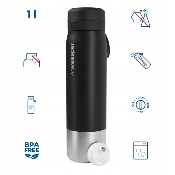 Butelka filtrująca Wessper B2 STAINLESS STEEL Actitex™ 1000ml Black (WES276-1000-BK_K)
