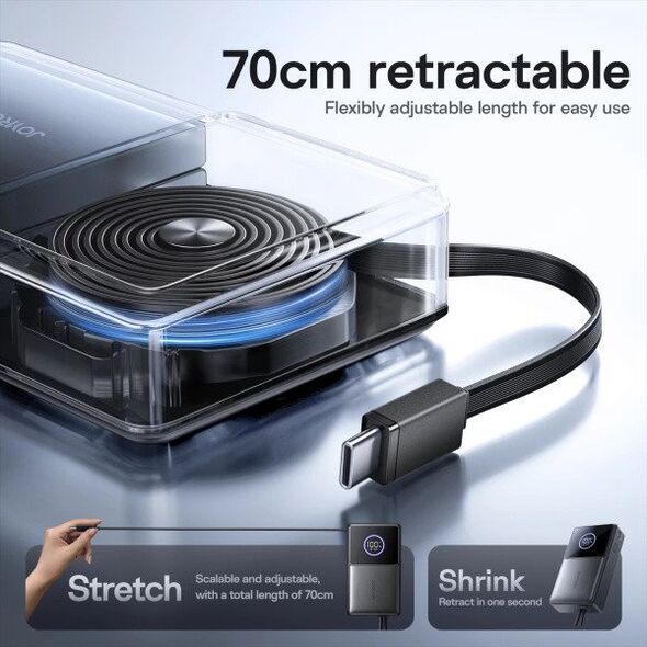 Powerbank Joyroom JR-PR1 10000mAh 22,5W z wbudowanym zwijanym kablem USB-C - czarny