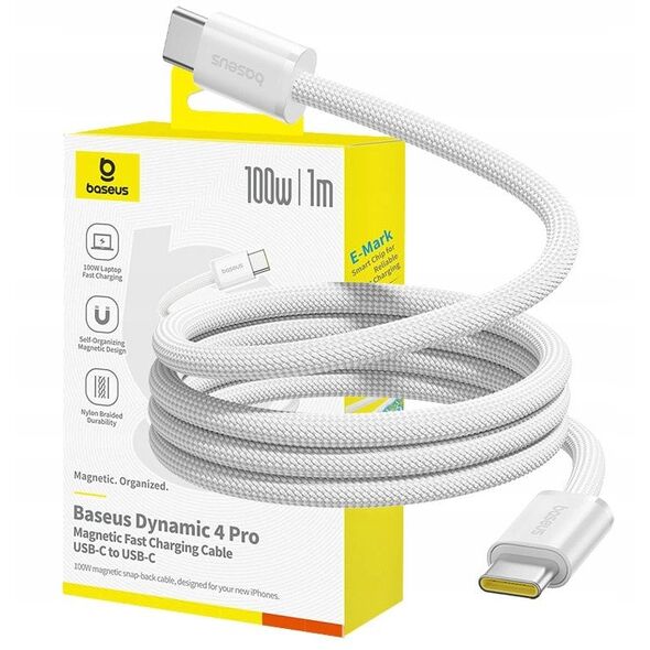 Kabel Baseus Dynamic 4 Pro 100W USB-C - USB-C magnetyczny 1m - biały