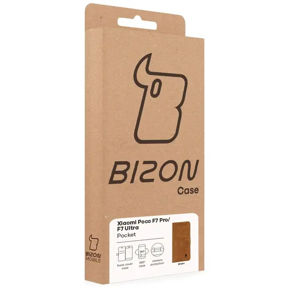 Etui z klapką Bizon Case Pocket do Xiaomi POCO F7 Pro / F7 Ultra brązowe