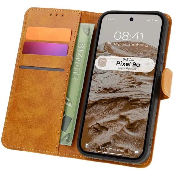 Etui z klapką Bizon Case Pocket do Google Pixel 9a brązowe