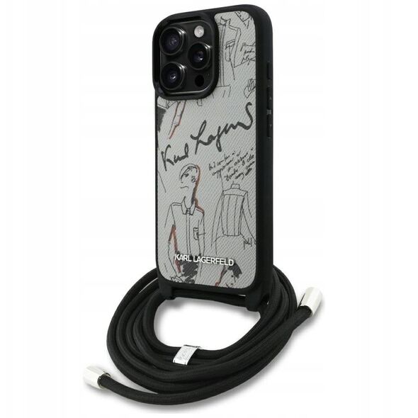 Etui Karl Lagerfeld Crossbody Grained Pattern & Logo do iPhone 16 Pro szary