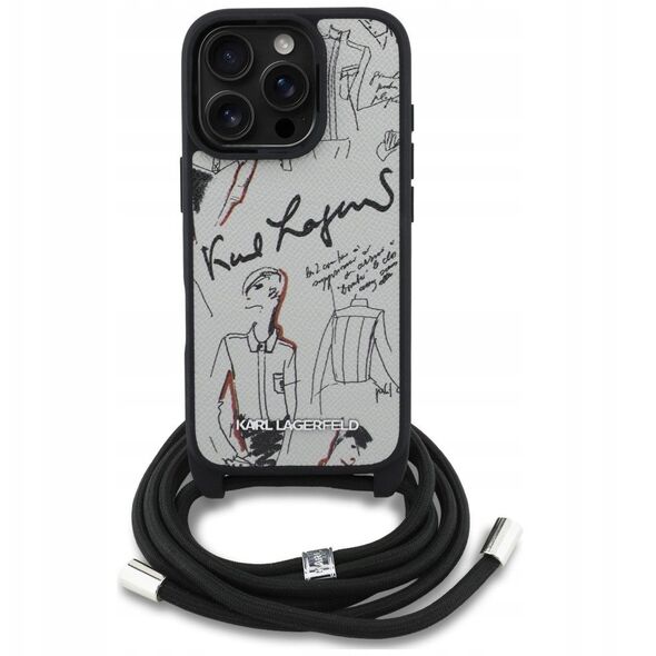 Etui Karl Lagerfeld Crossbody Grained Pattern & Logo do iPhone 16 Pro szary