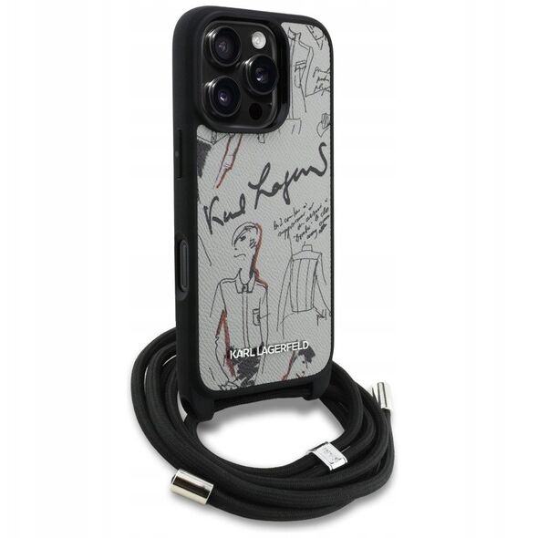 Etui Karl Lagerfeld Crossbody Grained Pattern & Logo do iPhone 16 Pro Max szary