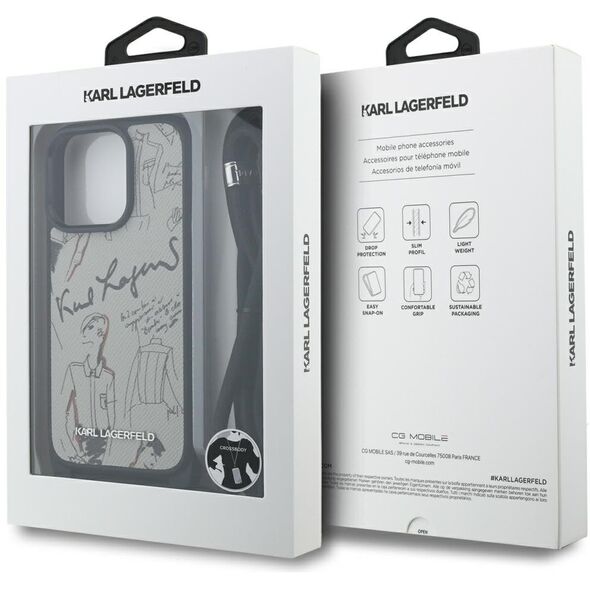 Etui Karl Lagerfeld Crossbody Grained Pattern & Logo do iPhone 16 Pro Max szary