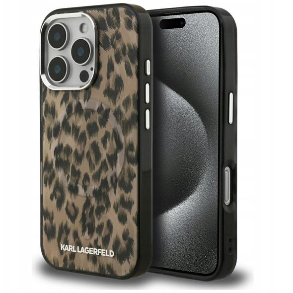 Etui Karl Lagerfeld IML Leopard Pattern MagSafe do iPhone 16 Pro brązowy