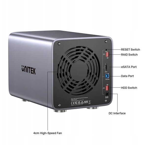 Unitek Obudowa RAID do dysku SATA 2.5''/3.5'' 8 trybów 80TB USB-C