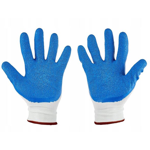 Rękawice ochronne poliestrowe r. 11 /latex biało-niebieskie/ (12/240)