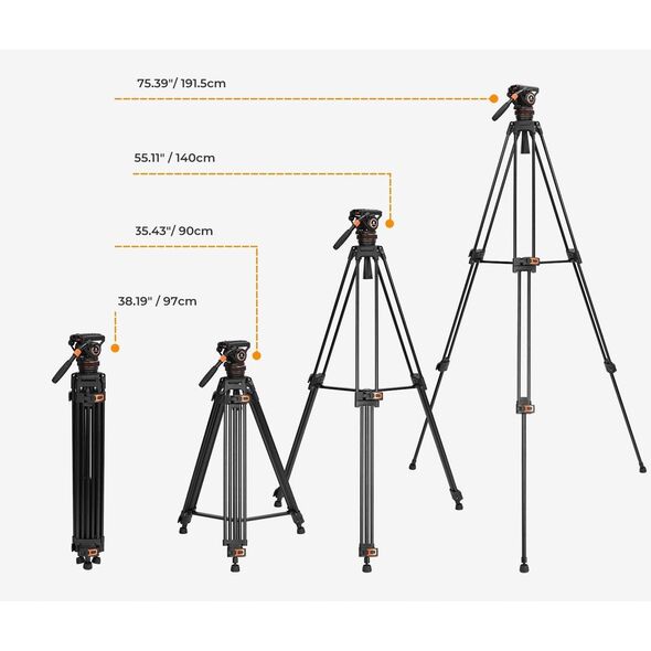 Profesjonalny Statyw Filmowy do Filmowania VIDEO Głowica Olejowa K&F 192cm / KF09.147