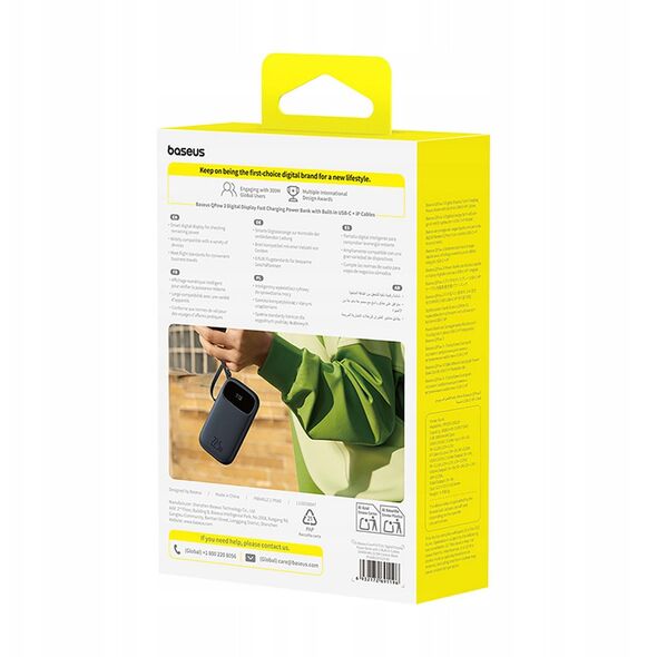 Powerbank Baseus EnerFill FC31 20000mAh 22.5W z wyświetlaczem cyfrowym i 2 wbudowanymi kablami (USB-C + Lightning) - czarny