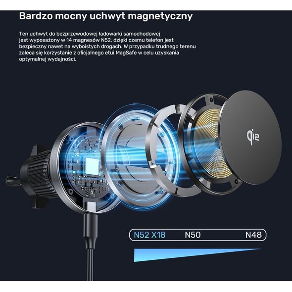 Uchwyt samochodowy Unitek 38W, Qi2