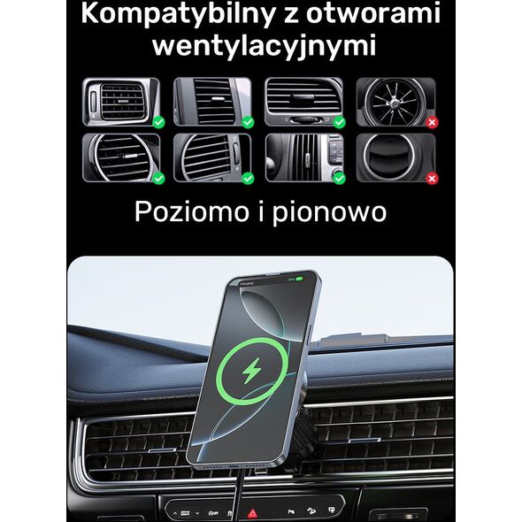 Uchwyt samochodowy Unitek 38W, Qi2