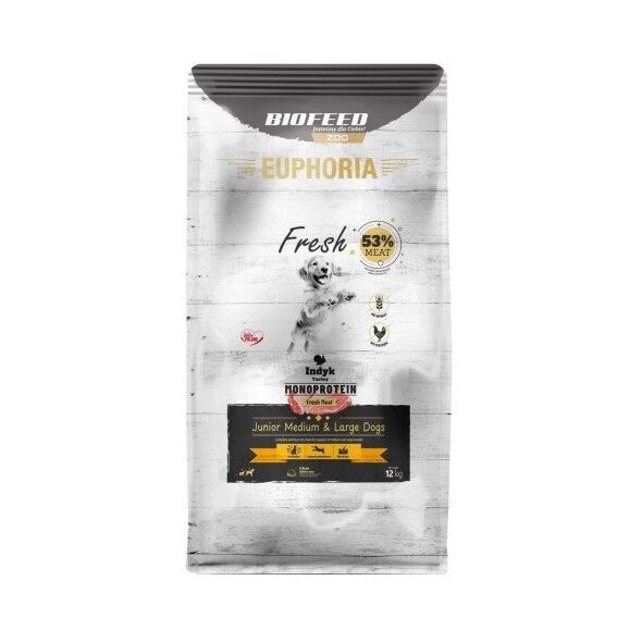BIOFEED Euphoria Fresh Meat Junior Medium & Large Indyk Monoprotein 12kg