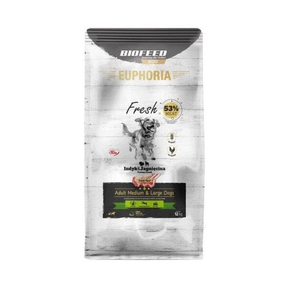 BIOFEED Euphoria Fresh Meat Adult Medium & Large Indyk i Jagnięcina 12kg